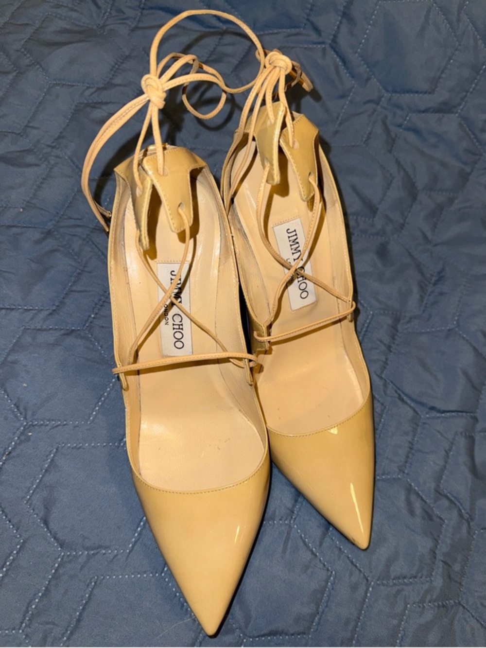Jimmy Choo Yellow Patent Leather Pointed Lace-Up Pumps